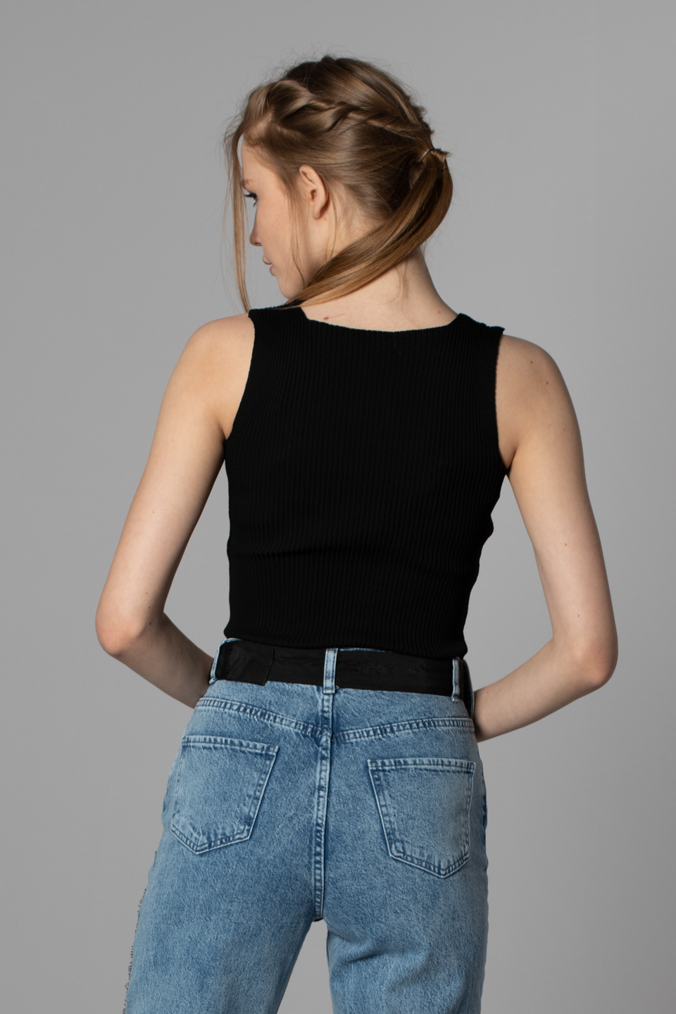 V yaka kalın askılı body-8318 Siyah