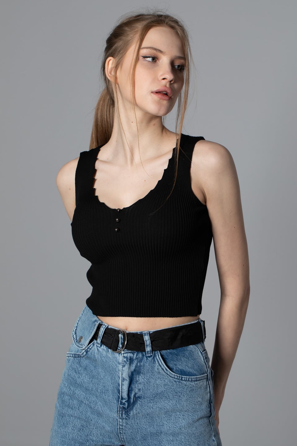 V yaka kalın askılı body-8318 Siyah