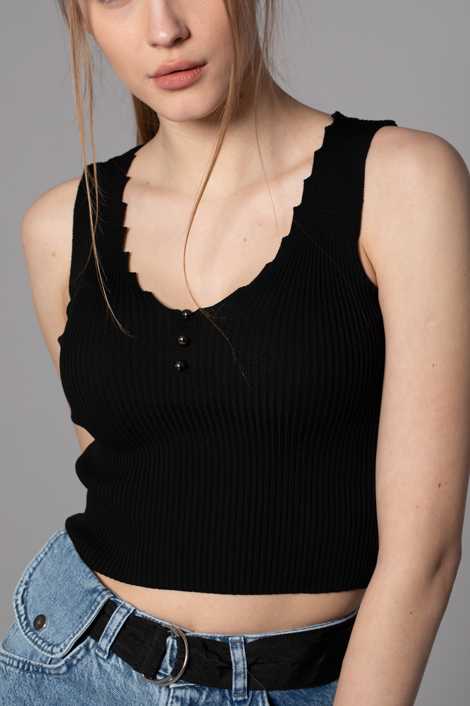 V yaka kalın askılı body-8318 Siyah