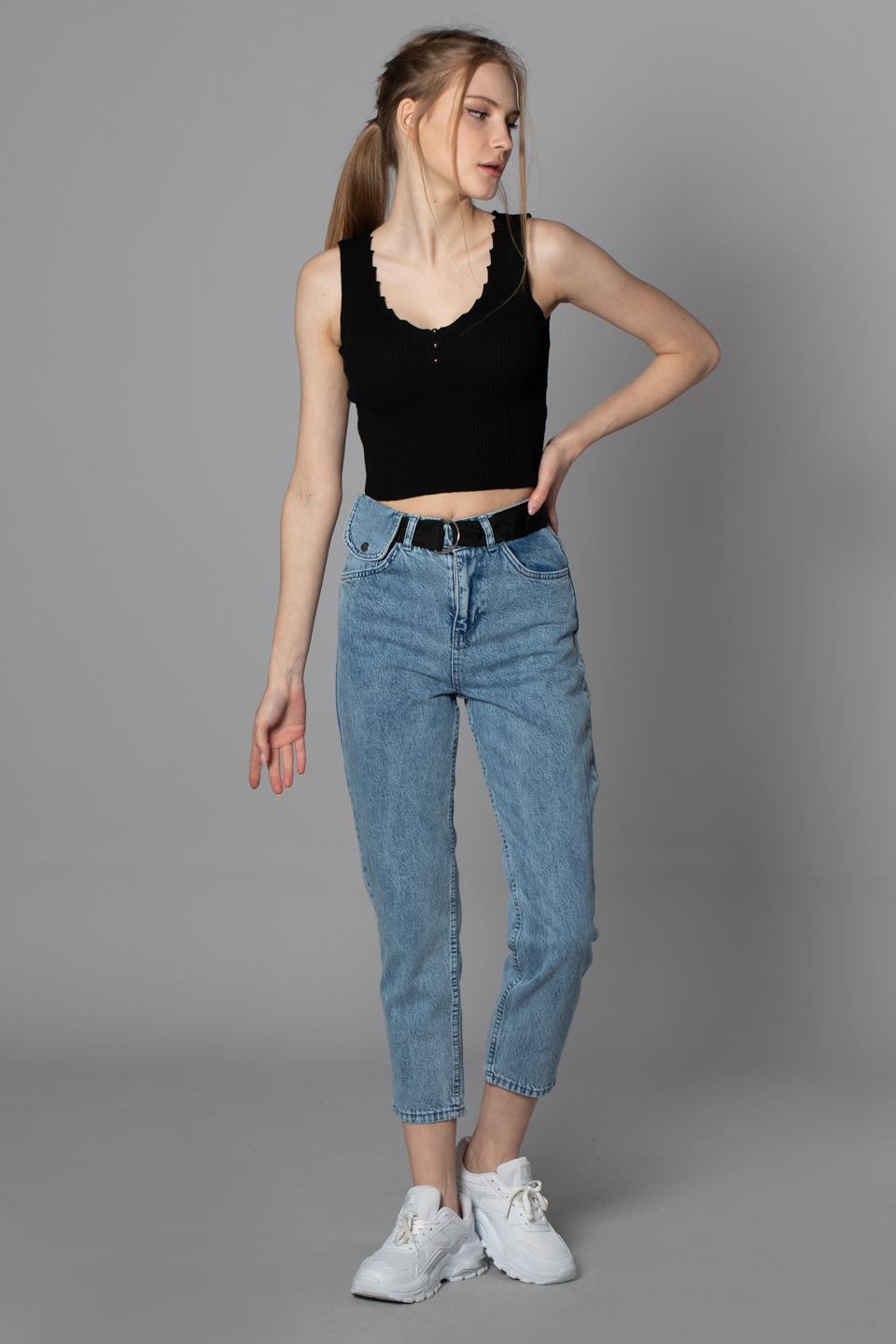 V yaka kalın askılı body-8318 Siyah