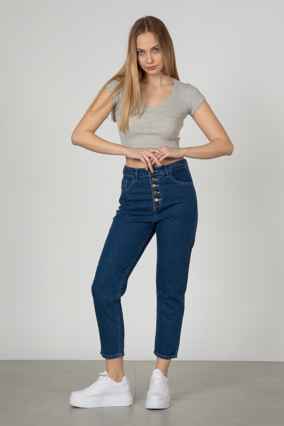 V yaka kaşkorse body-1406 Gri