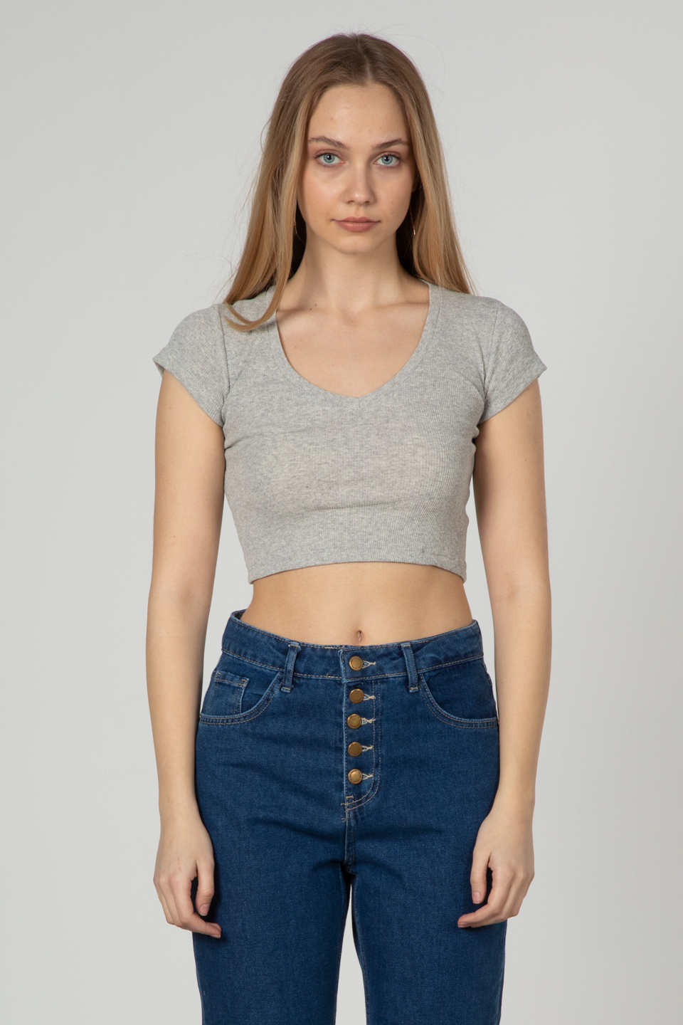 V yaka kaşkorse body-1406 Gri