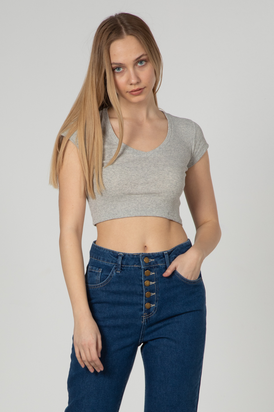 V yaka kaşkorse body-1406 Gri
