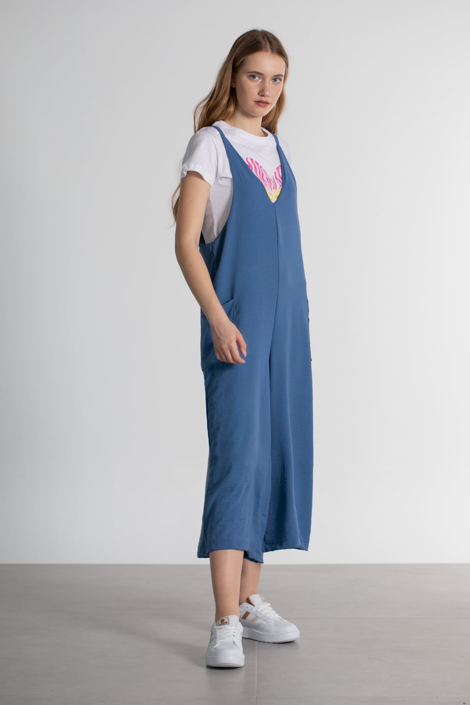 V yaka torba cepli tulum-3915 İndigo