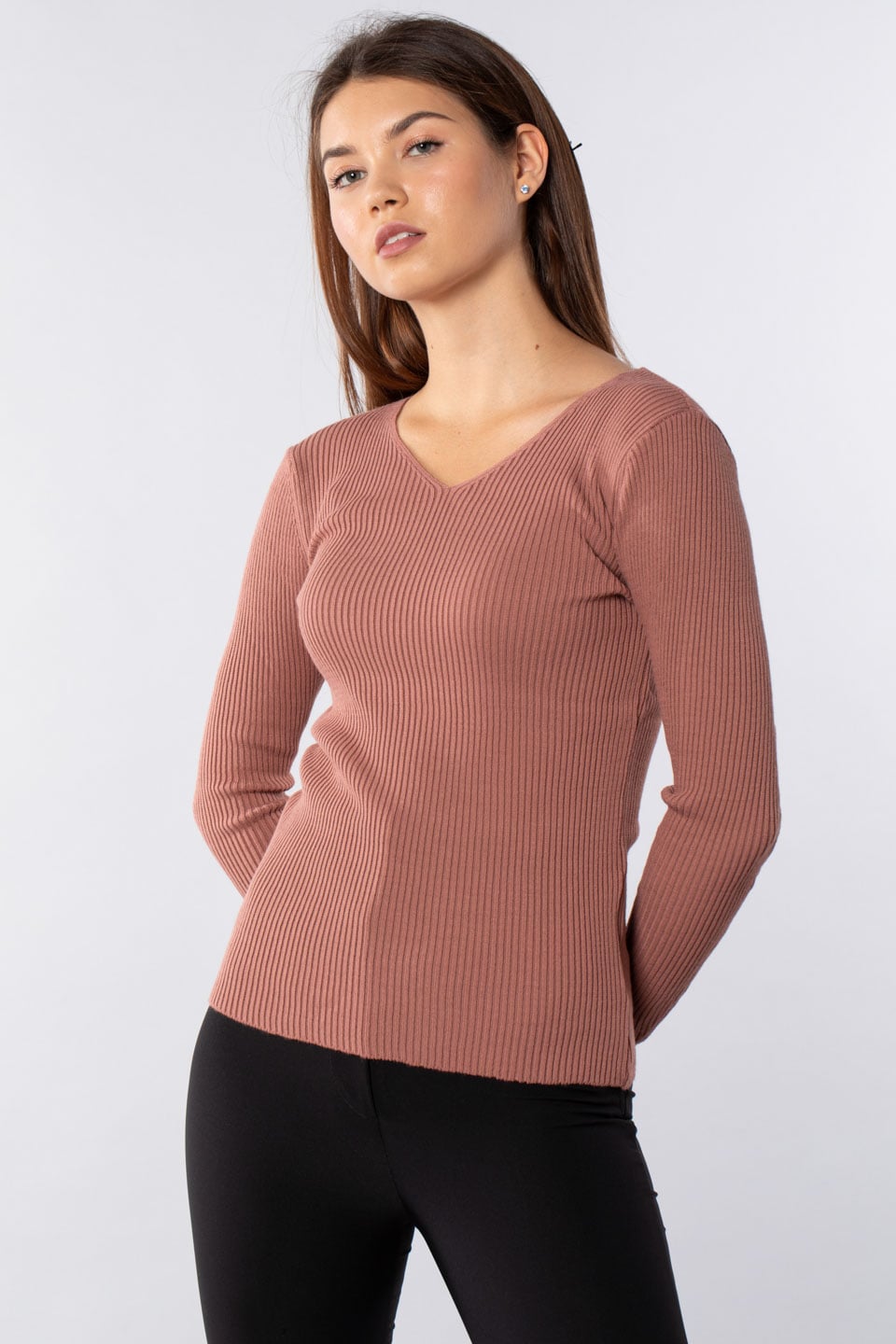 V yaka triko body-2141 Gül