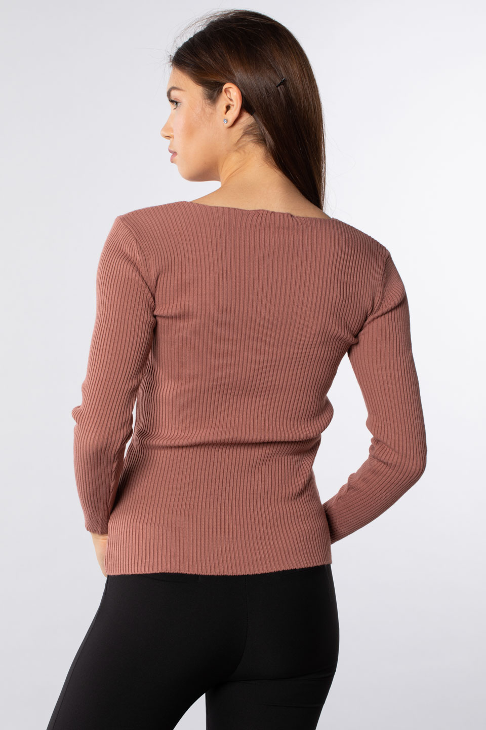 V yaka triko body-2141 Gül