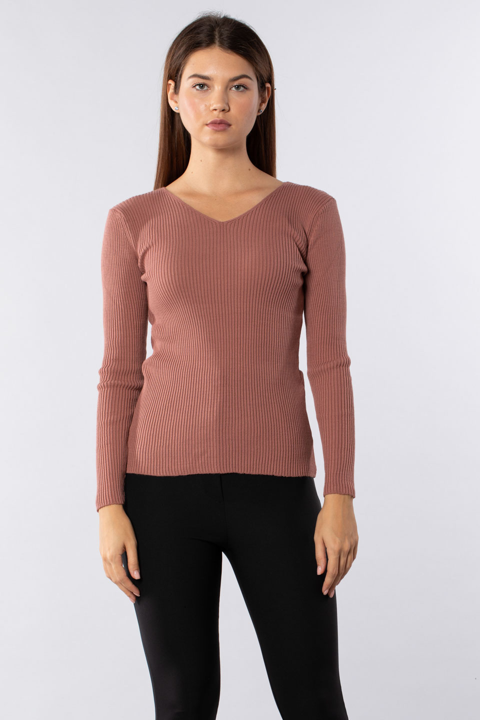 V yaka triko body-2141 Gül