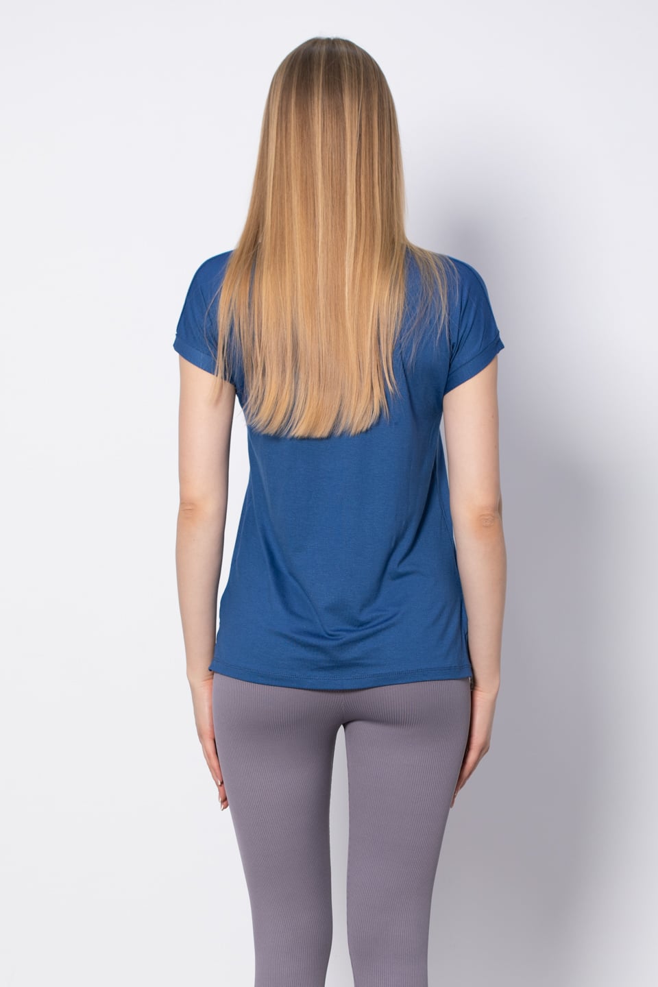 V Yaka Yırtmaçlı T-Shirt - İndigo