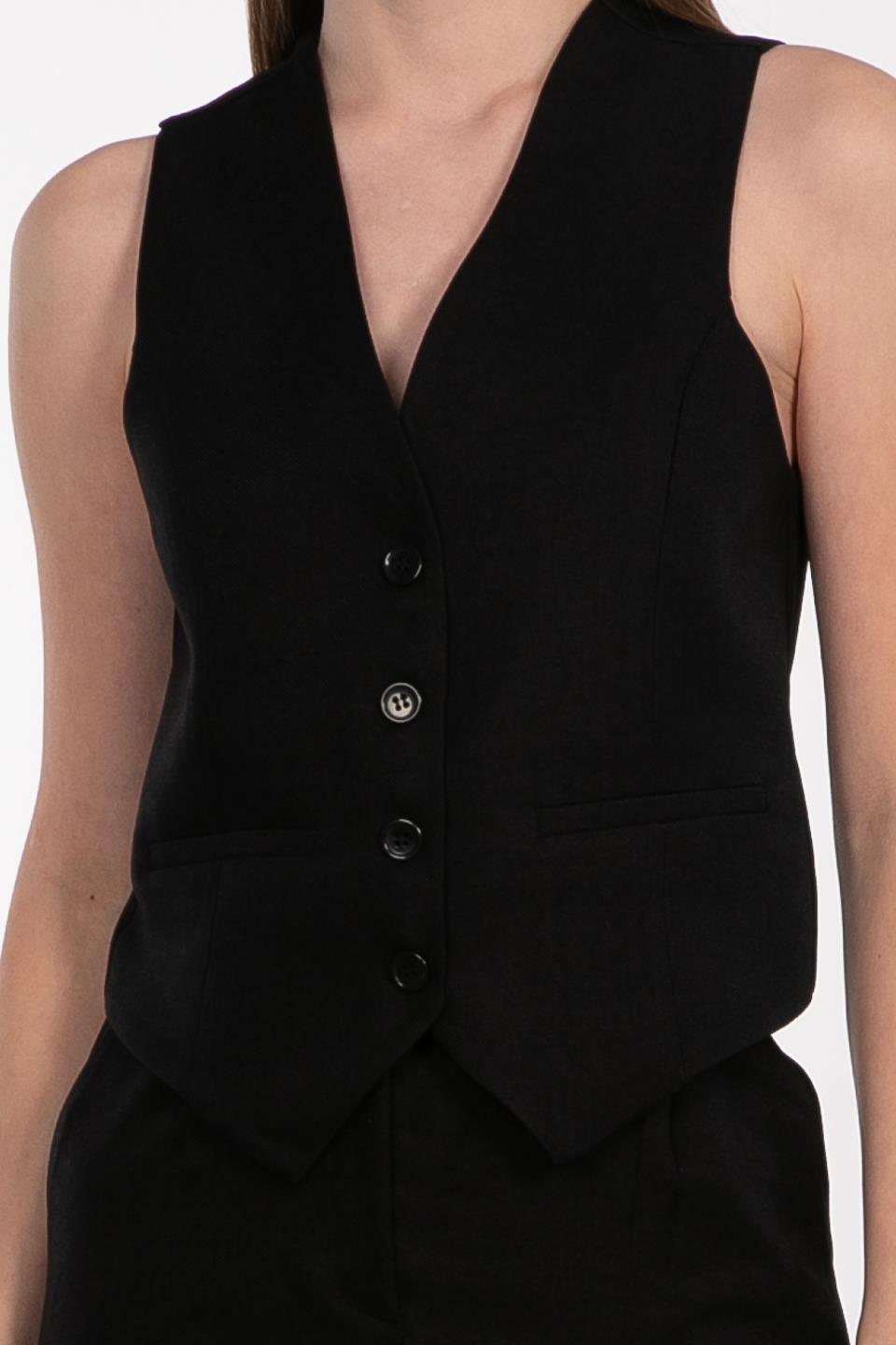 V yaka yün karışımlı yelek-6835 Siyah