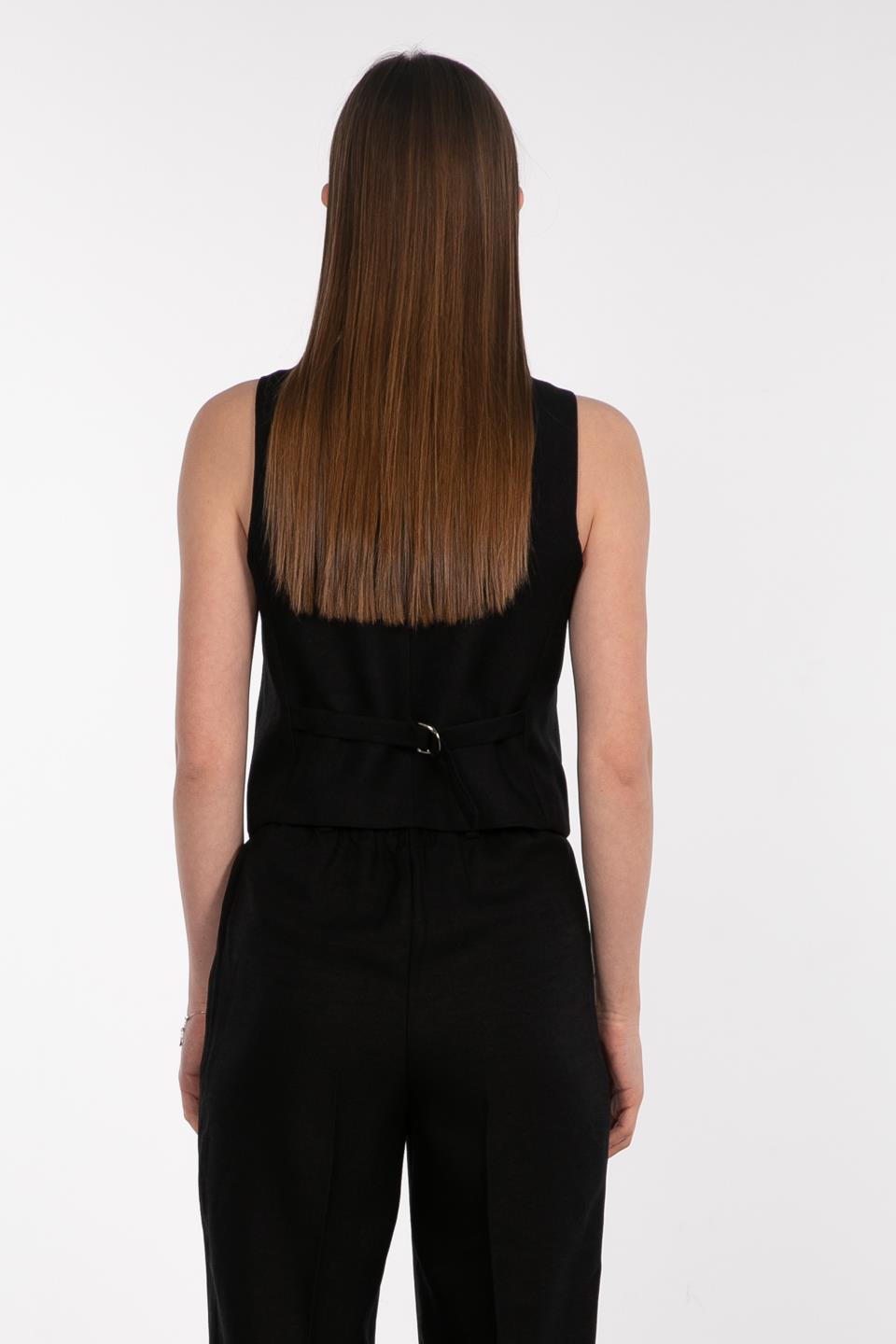 V yaka yün karışımlı yelek-6835 Siyah