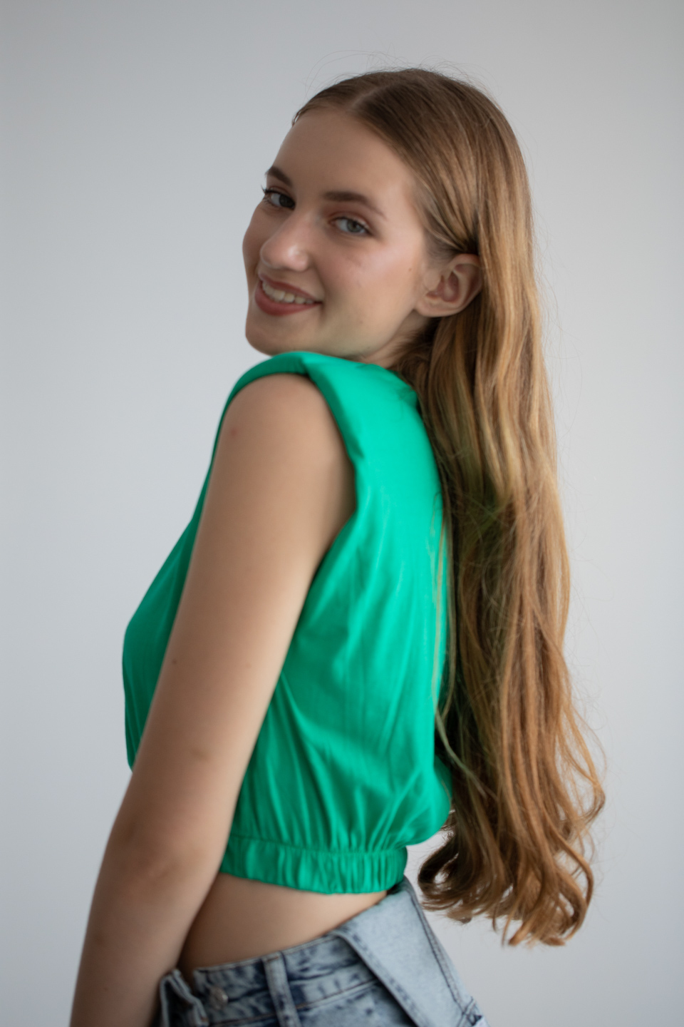 Vatkalı beli lastikli crop t-shirt-4017 Benetton
