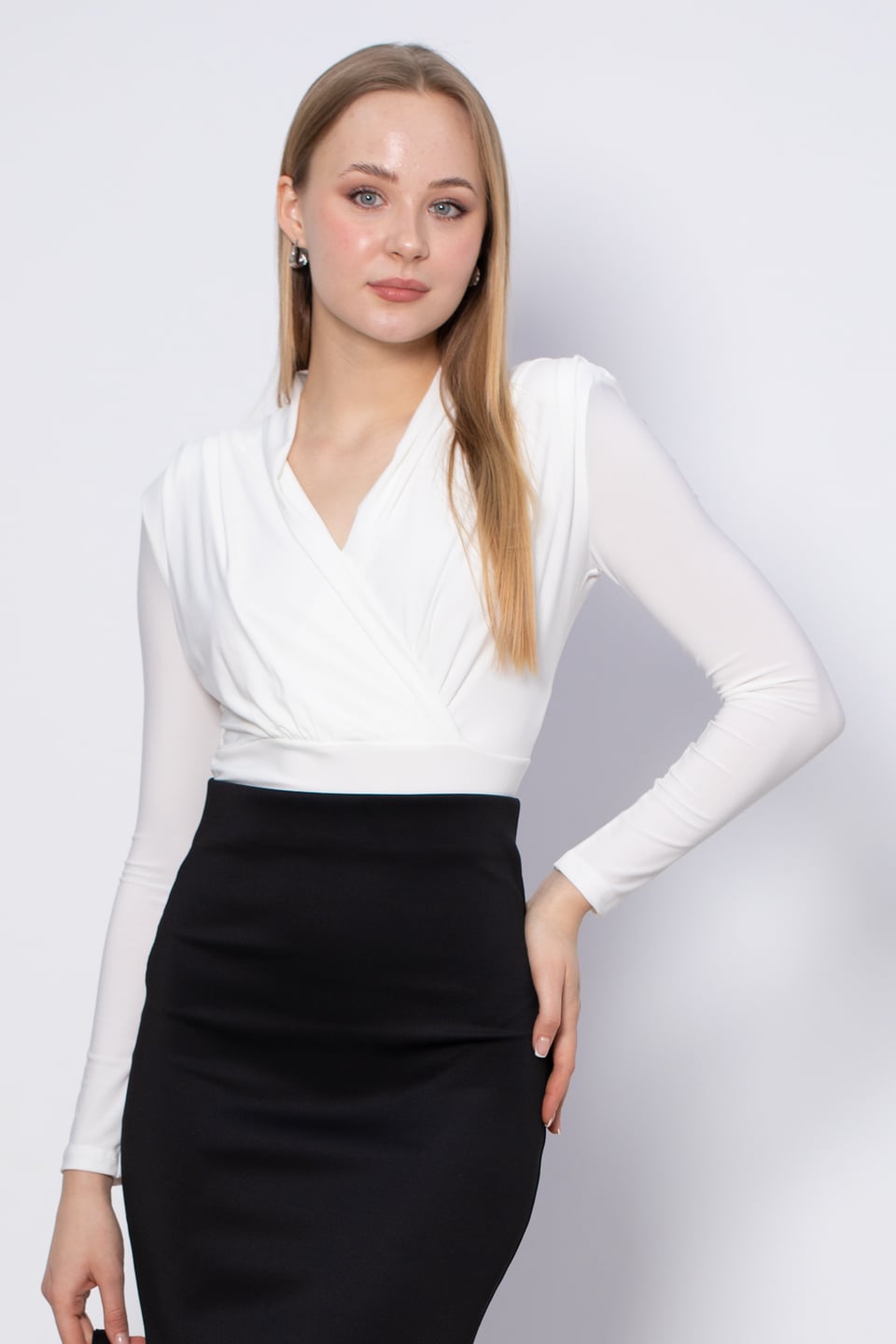Vatkalı bluz-9256 Ekru