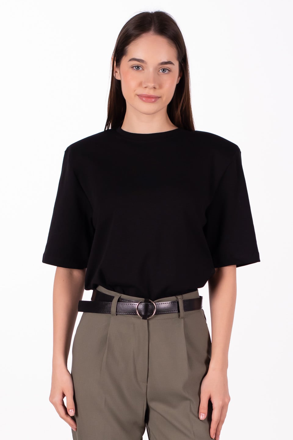 Vatkalı kısa kol t-shirt-5517 Siyah