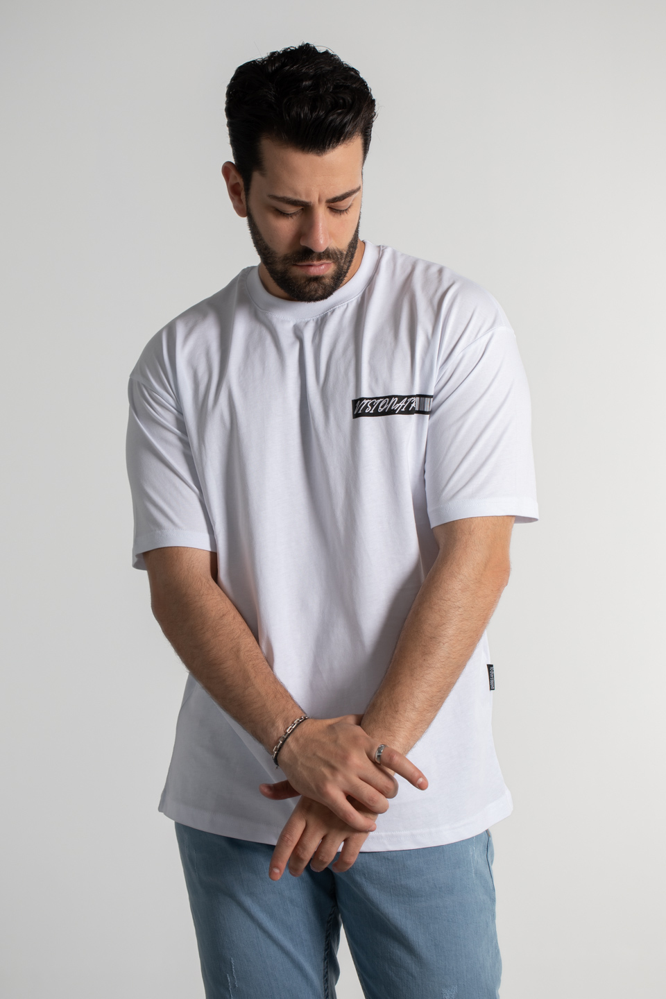 Vıstonaır baskılı oversize t-shirt-4462 Beyaz