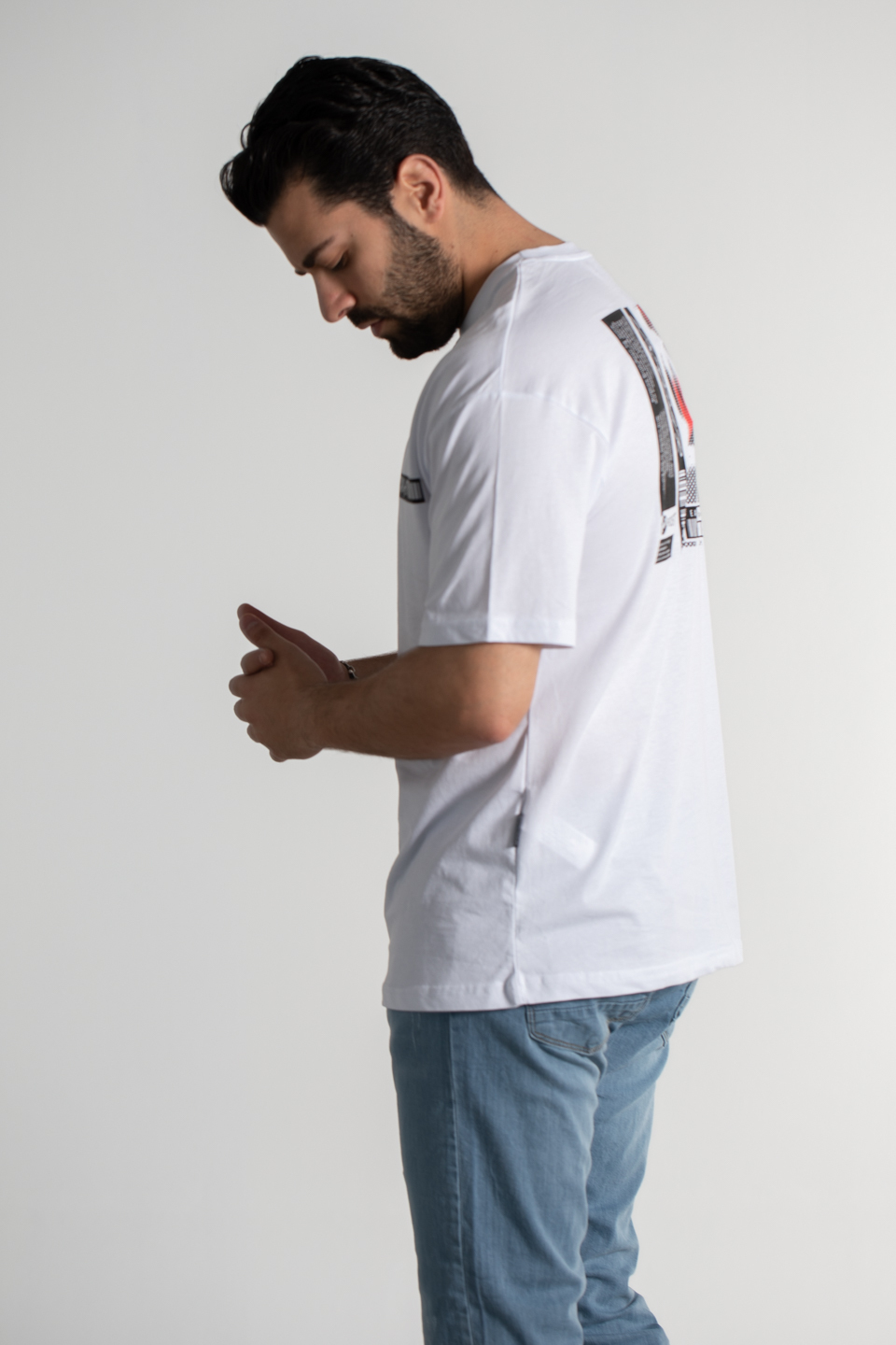 Vıstonaır baskılı oversize t-shirt-4462 Beyaz