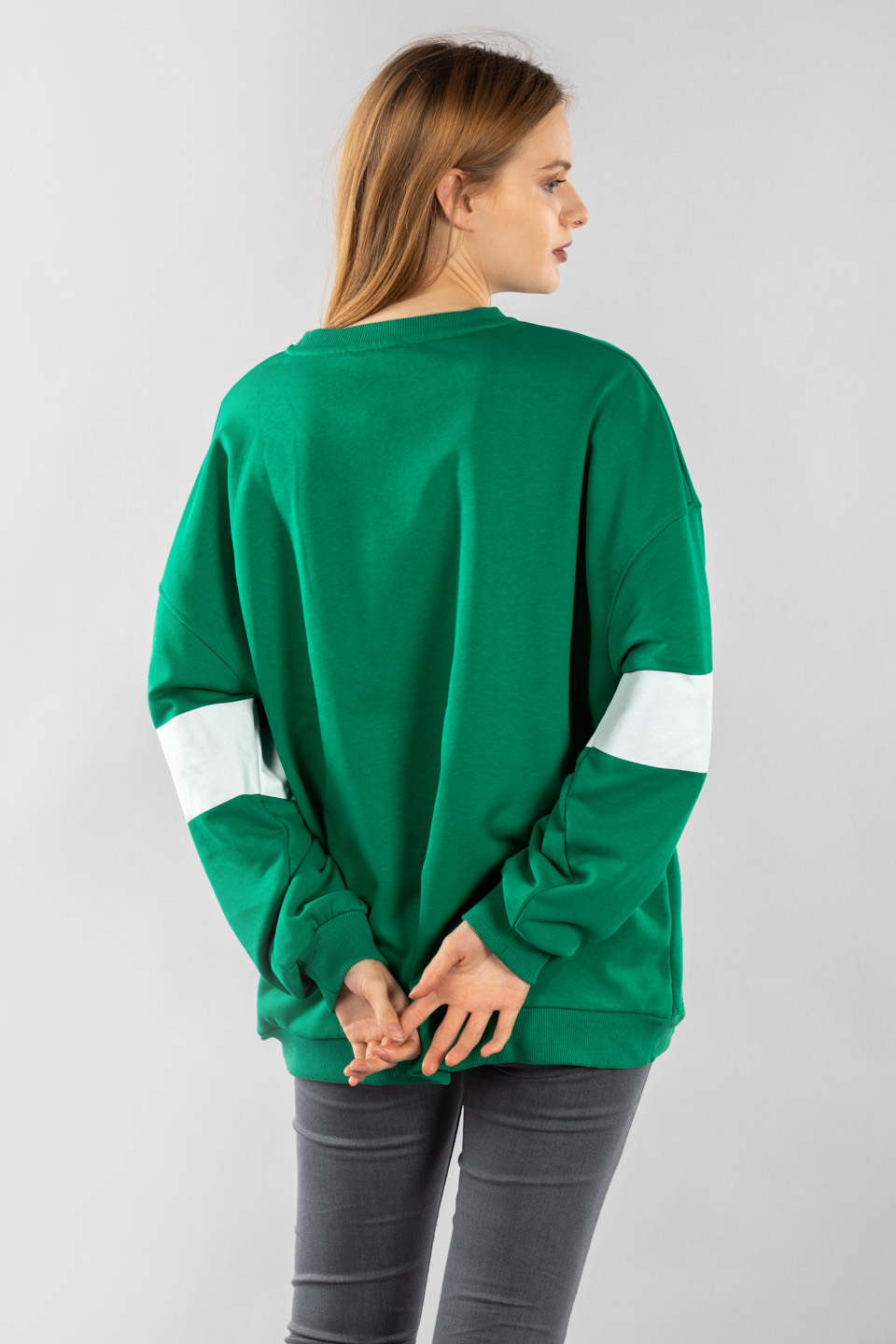 W baskılı oversize sweatshirt-5194 Benetton/Beyaz