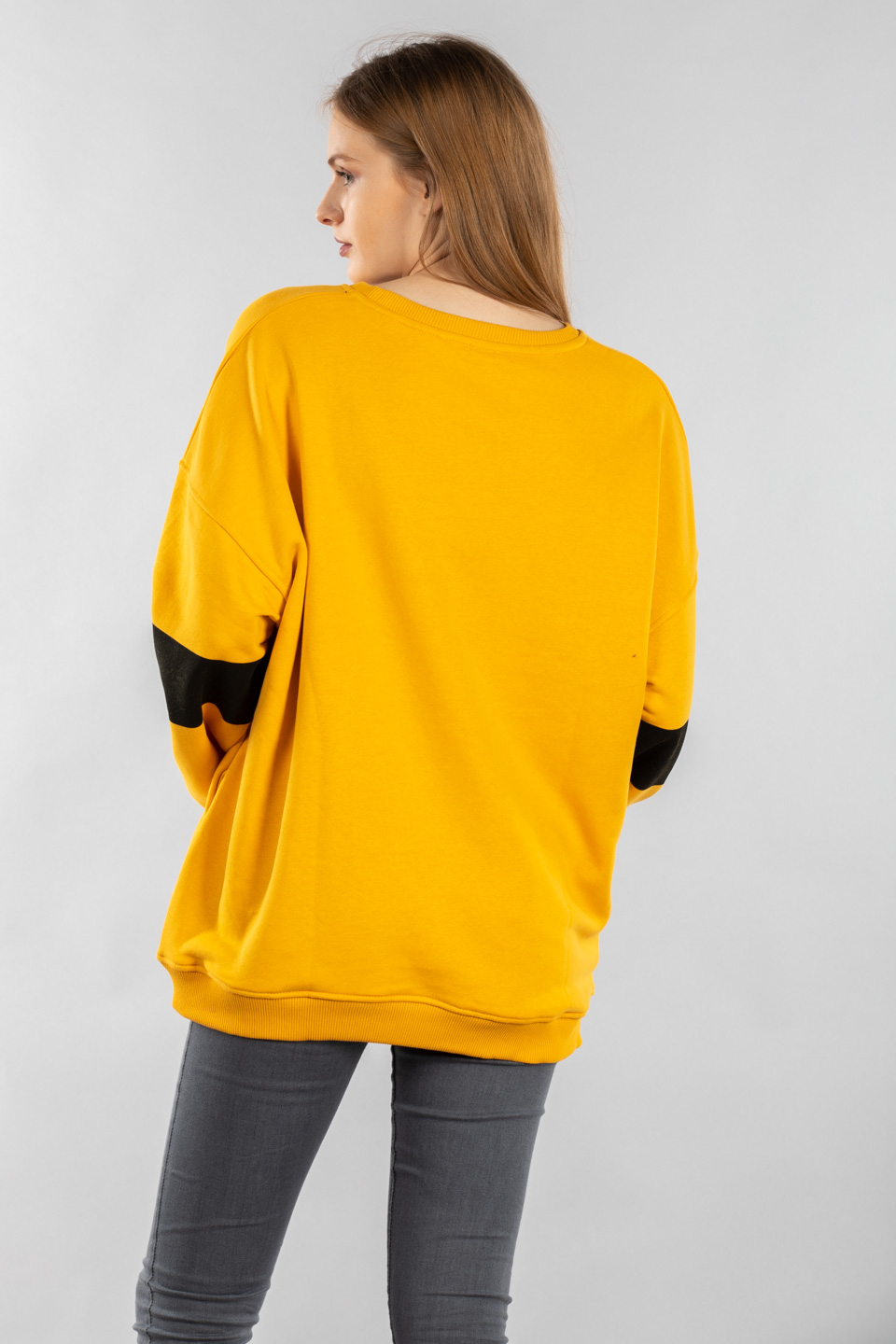 W baskılı oversize sweatshirt-5194 Hardal/Siyah