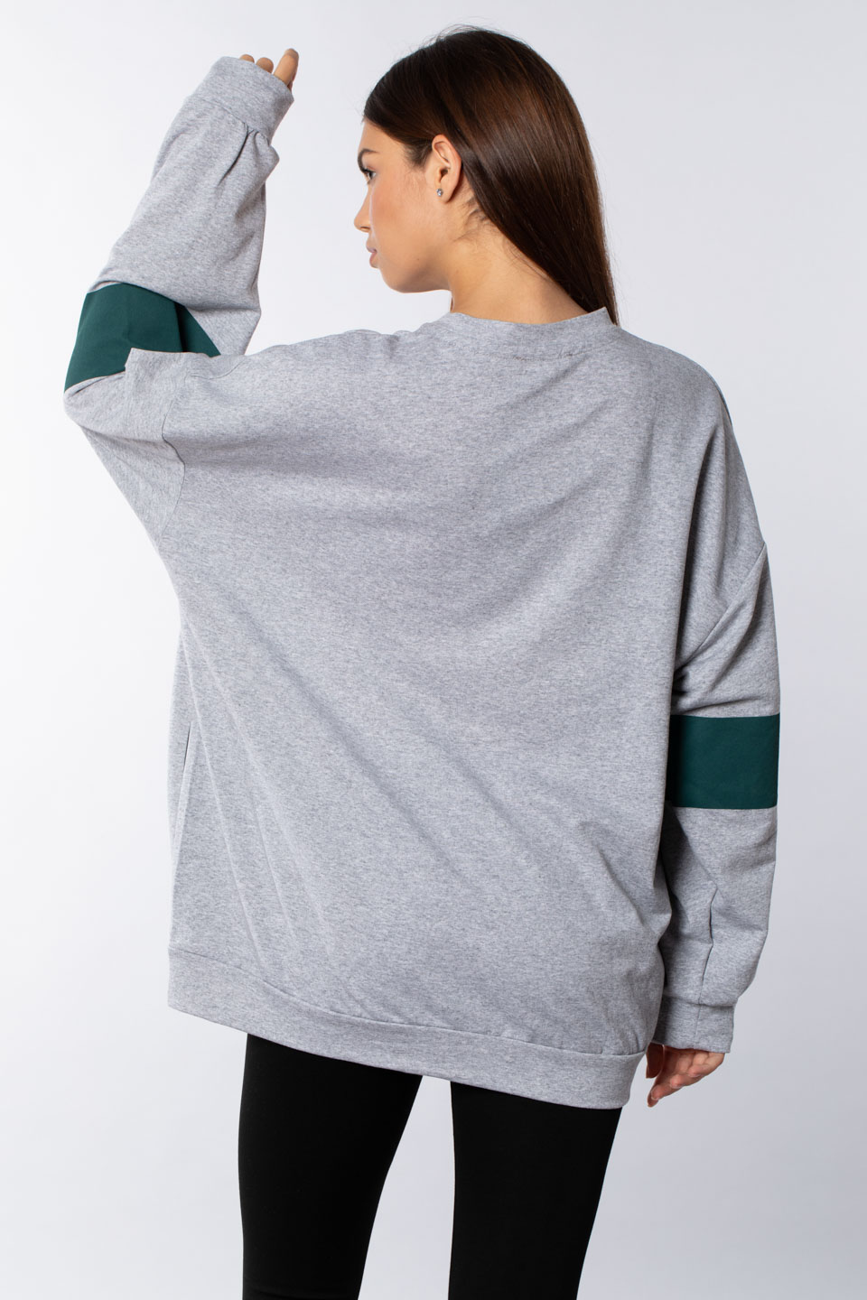 W baskılı sweatshırt-498 Gri