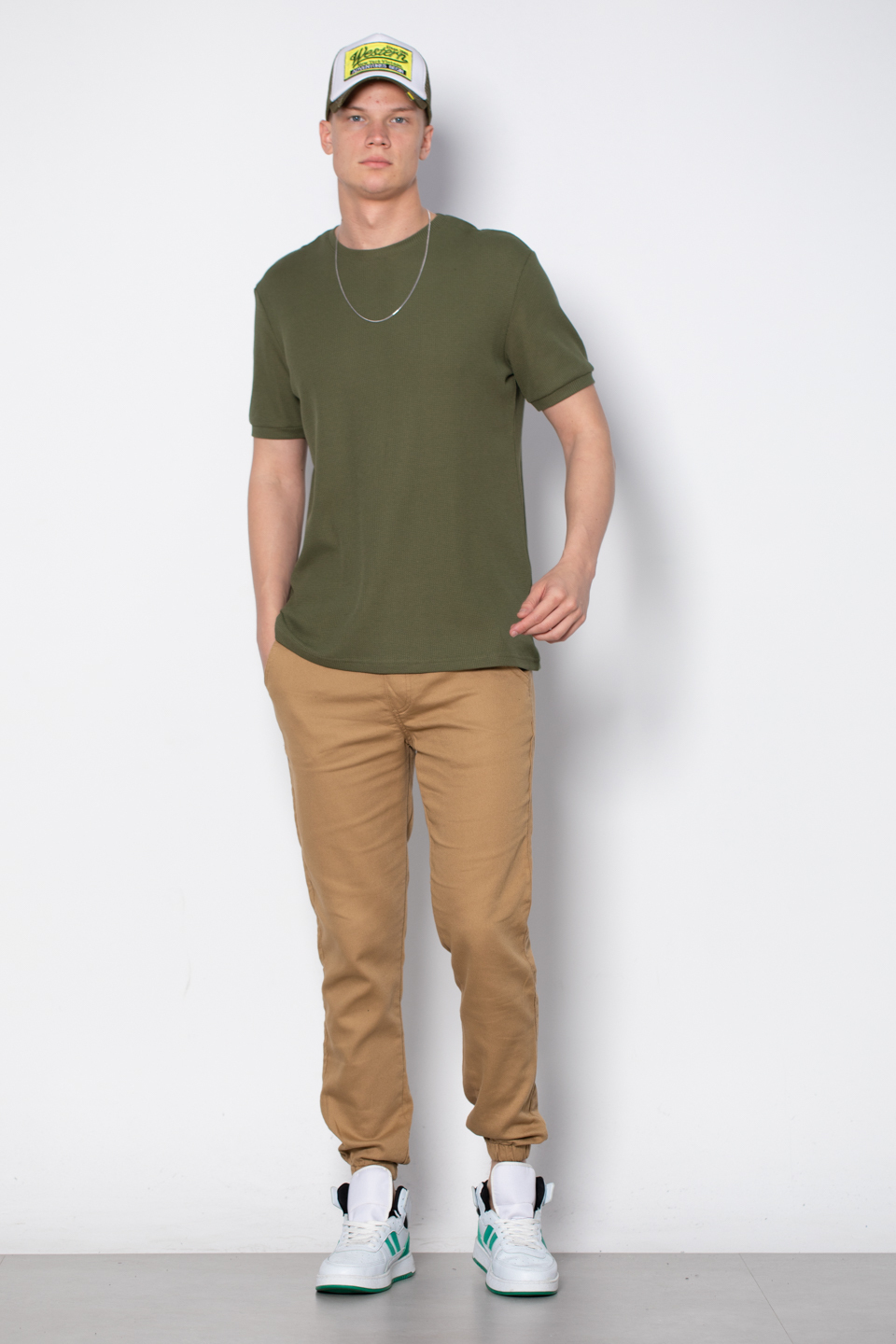 Waffal bisiklet yaka t-shirt-2709 Haki