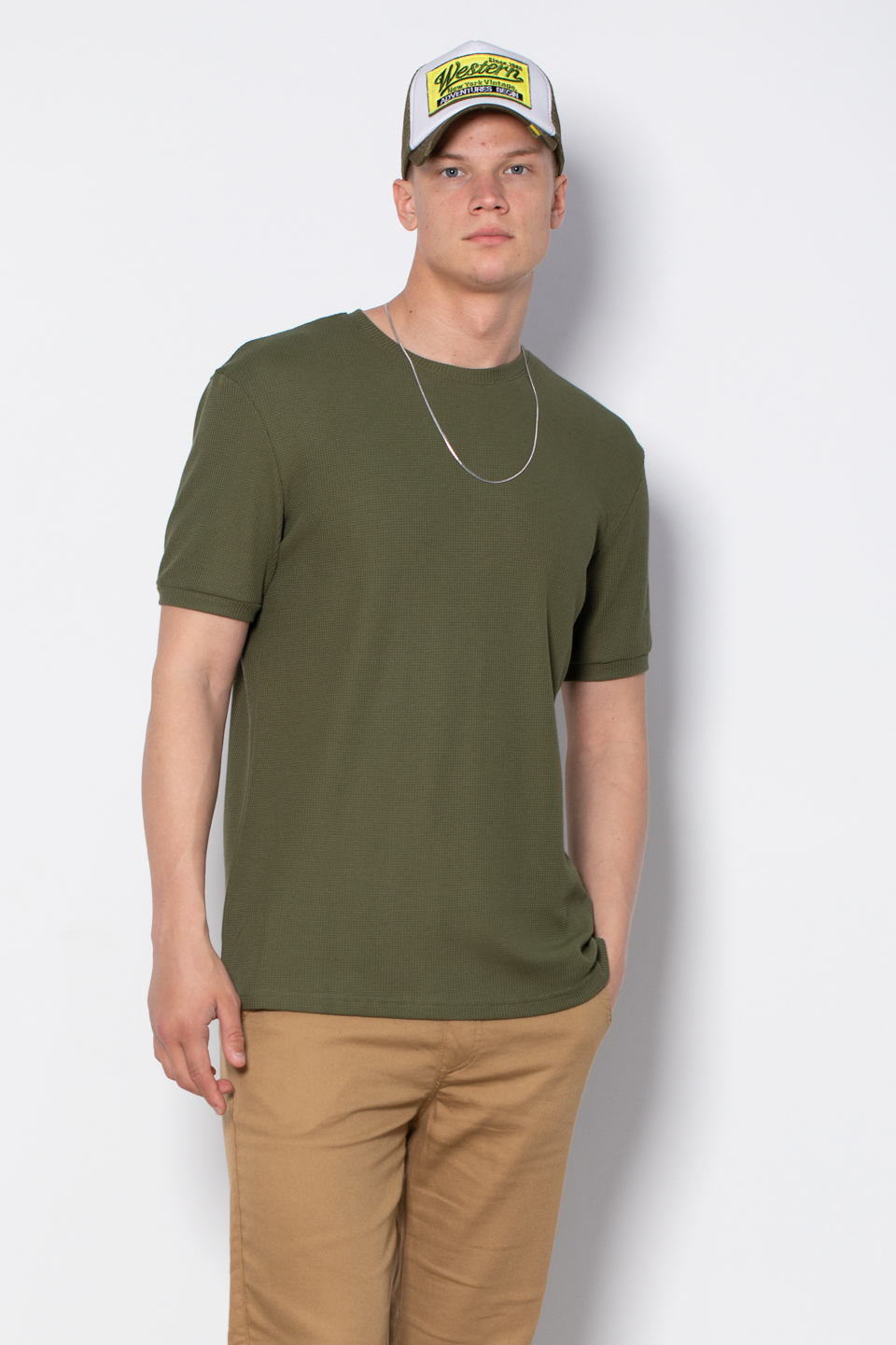 Waffal bisiklet yaka t-shirt-2709 Haki