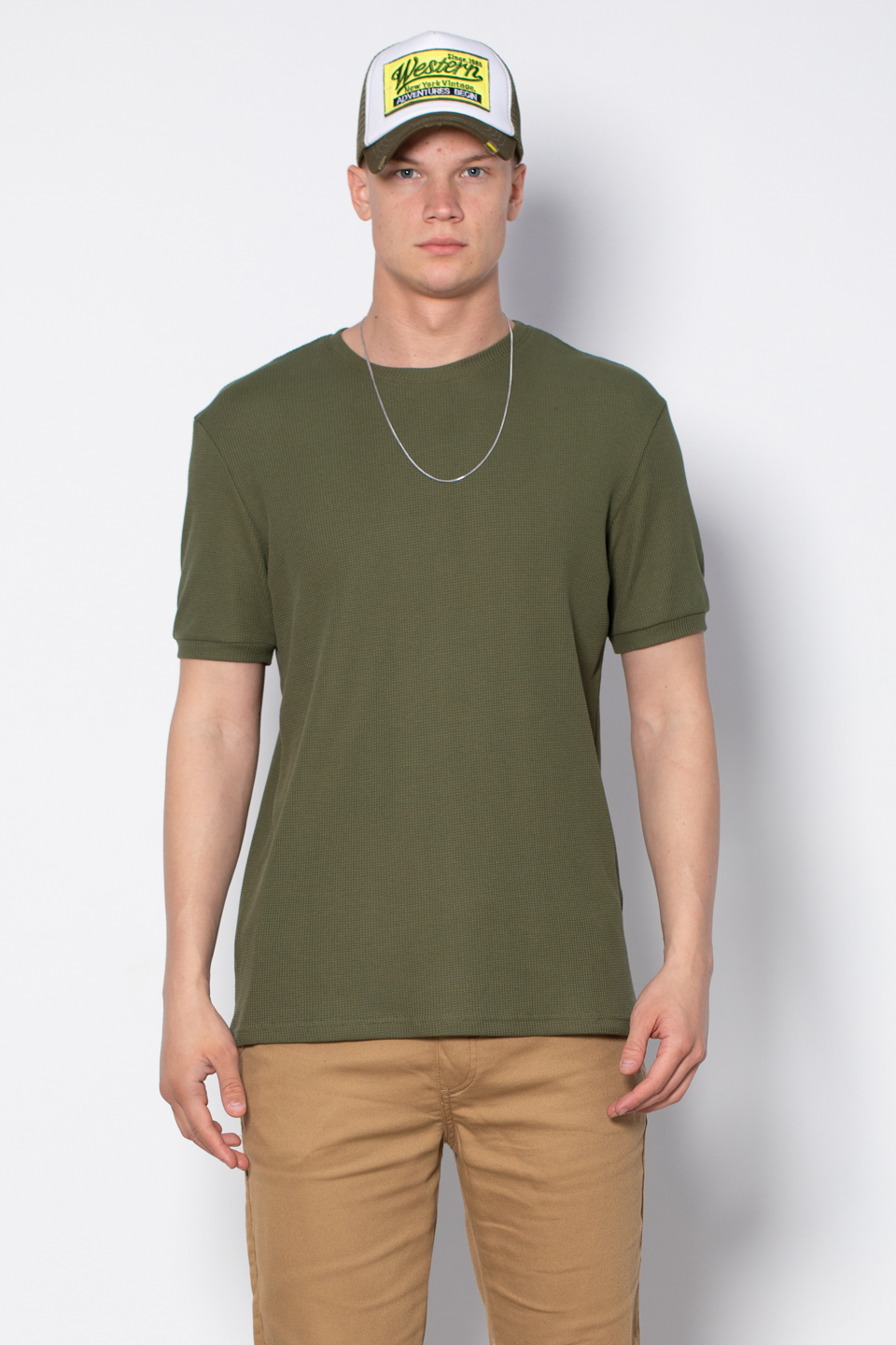 Waffal bisiklet yaka t-shirt-2709 Haki