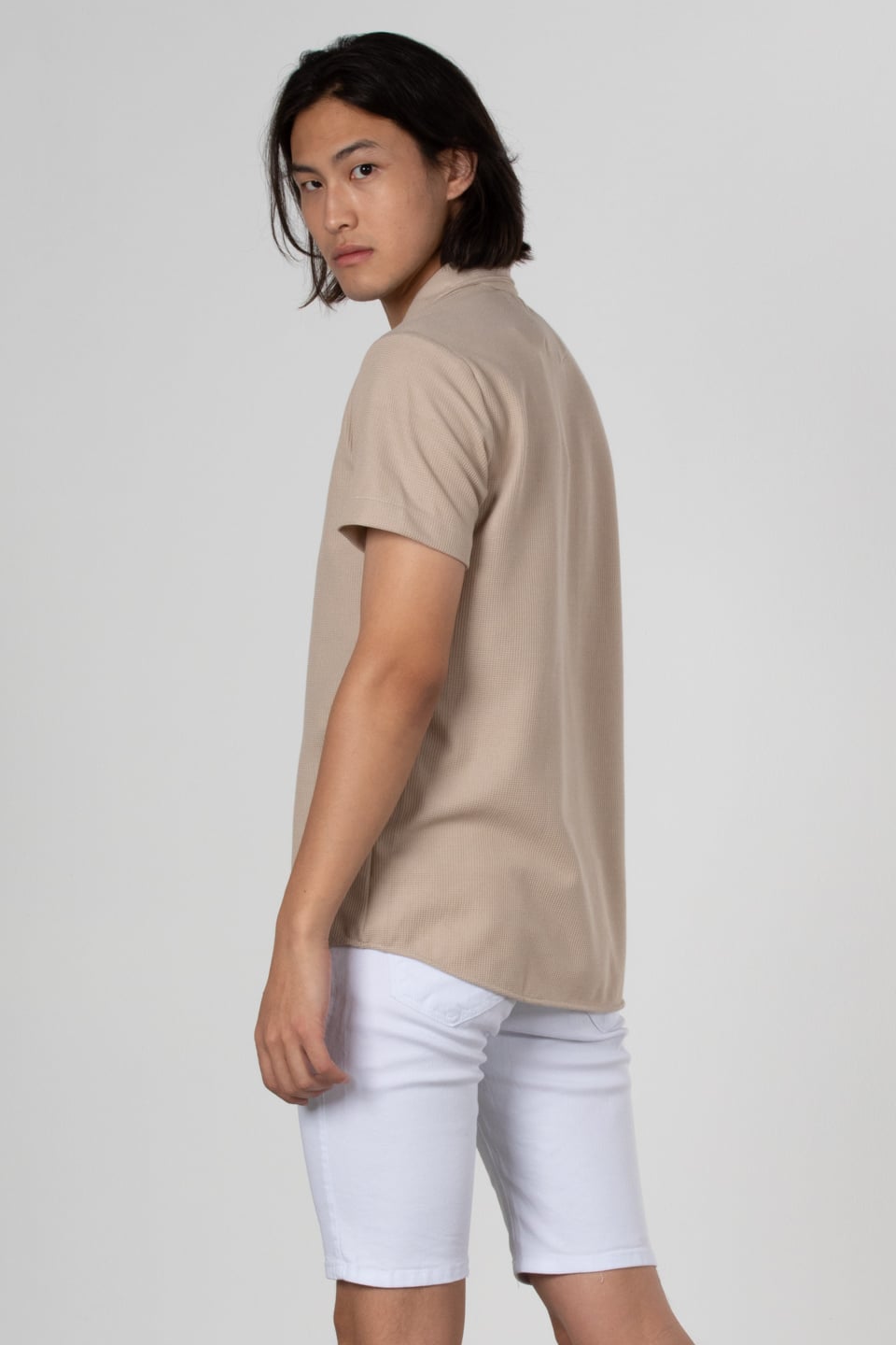 Waffle apaş yaka gömlek-8029 Taş