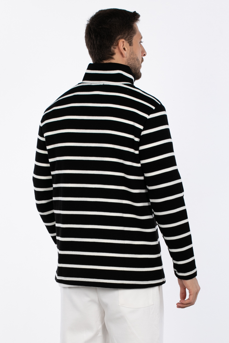Waffle çizgili triko kazak COOL LINE-1143 Siyah/Beyaz