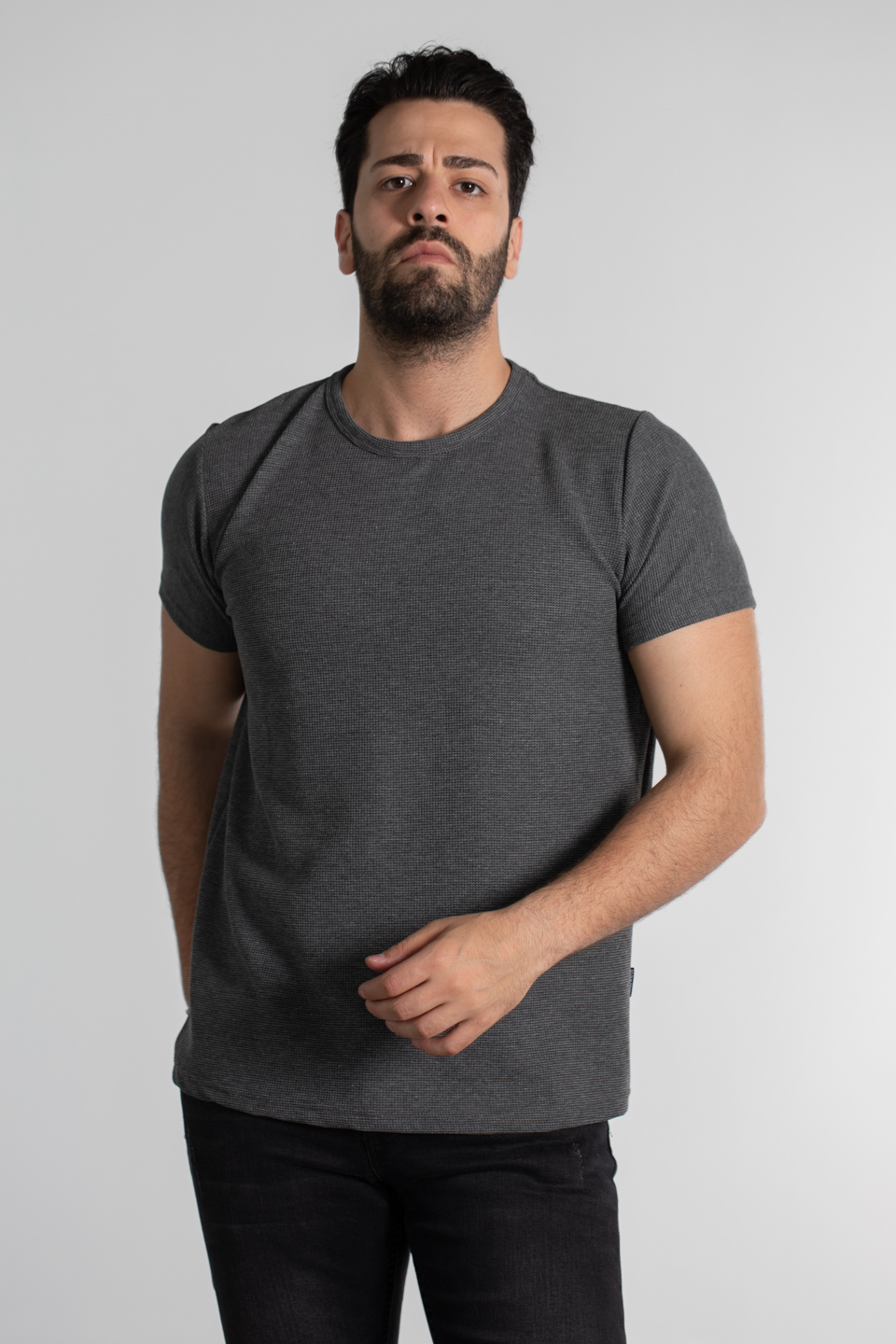 Waffle kumaş basıc t-shirt-1435 Antrasit