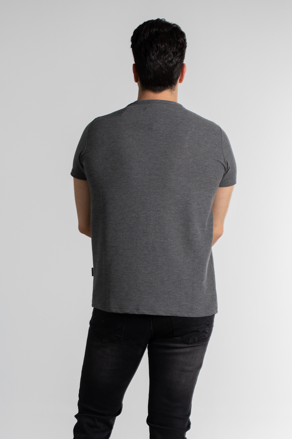 Waffle kumaş basıc t-shirt-1435 Antrasit