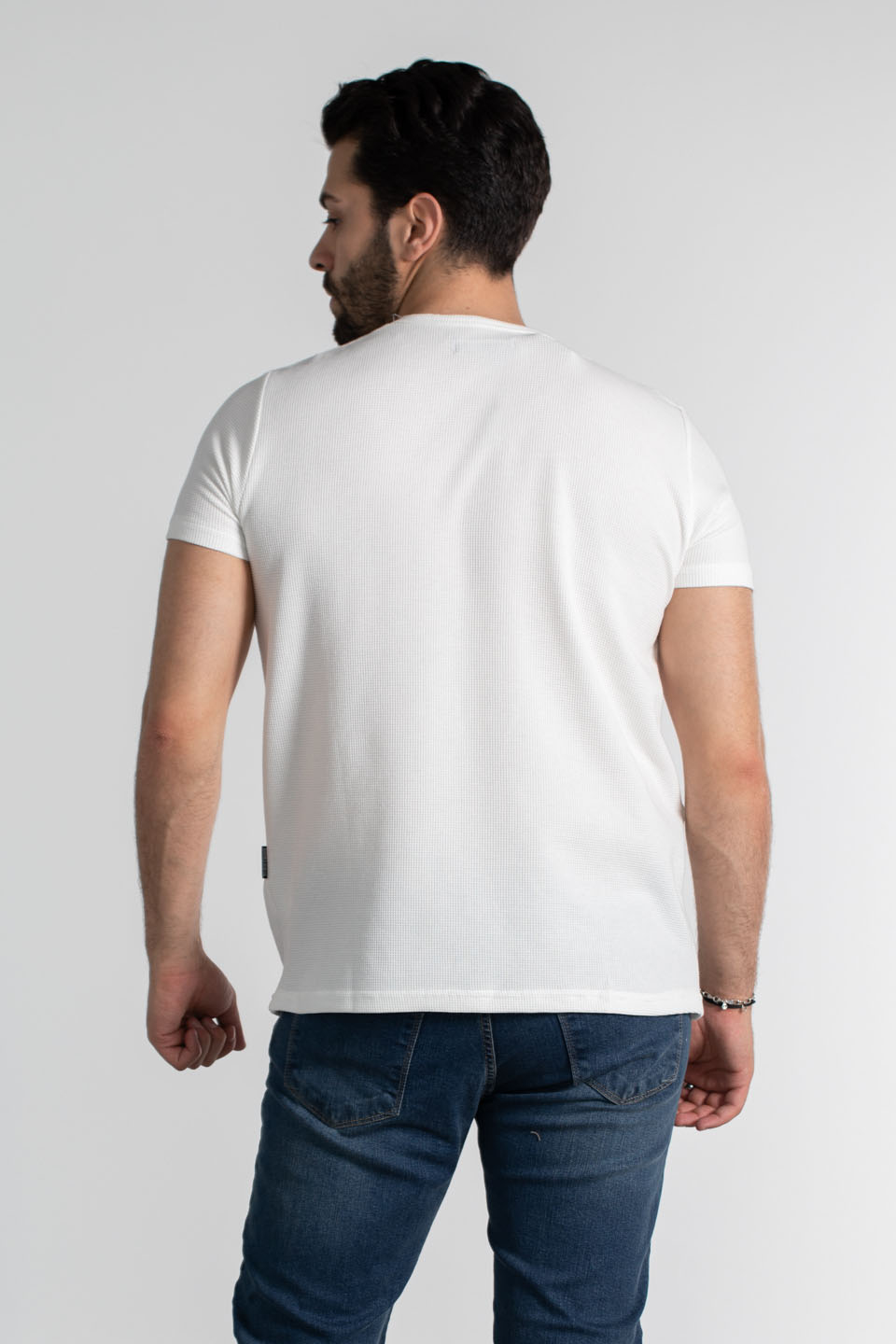 Waffle kumaş basıc t-shirt-1435 Ekru