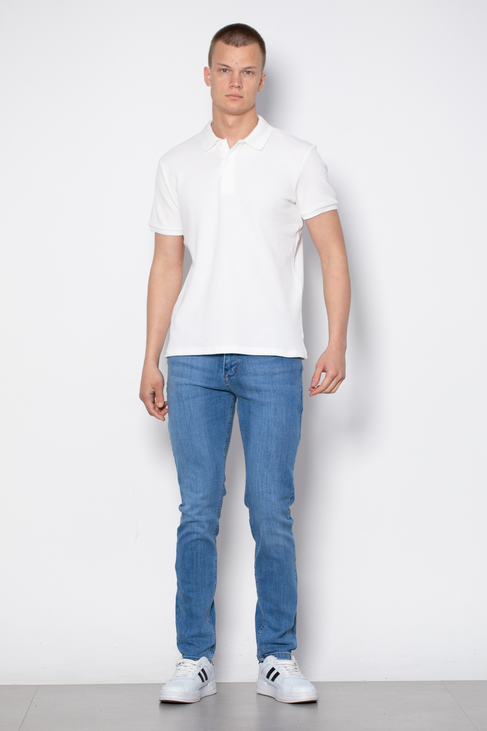 Waffle polo yaka t-shirt-2761 Ekru