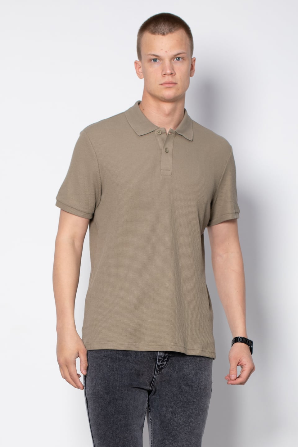 Waffle polo yaka t-shirt-2761 Vizon Yeşili