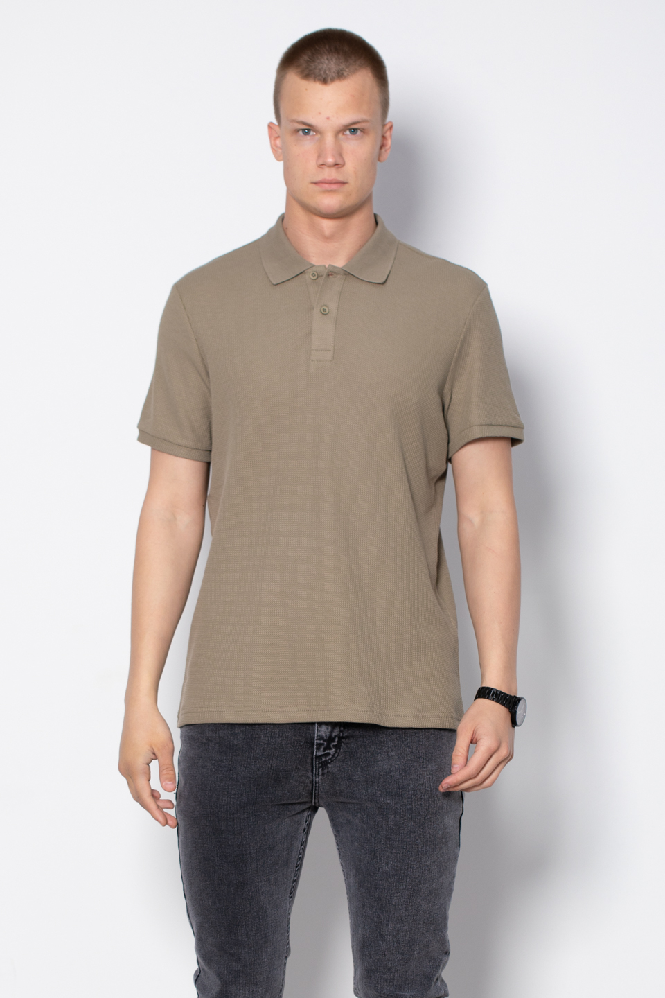 Waffle polo yaka t-shirt-2761 Vizon Yeşili
