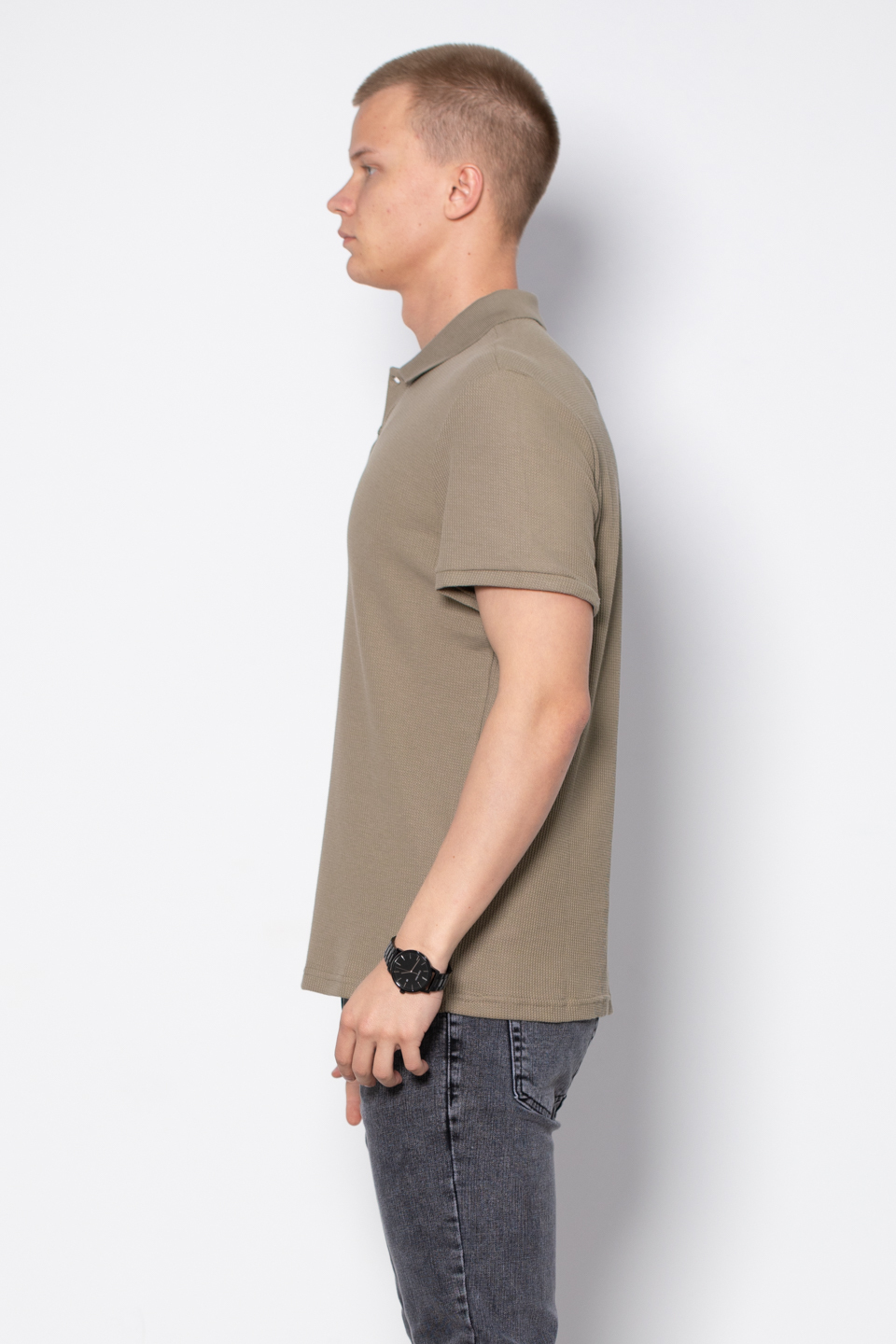 Waffle polo yaka t-shirt-2761 Vizon Yeşili