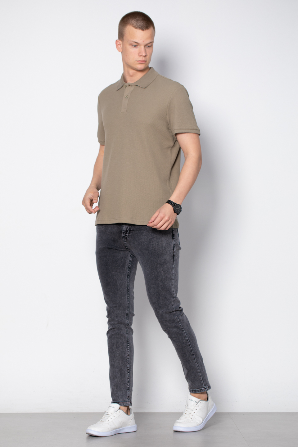 Waffle polo yaka t-shirt-2761 Vizon Yeşili
