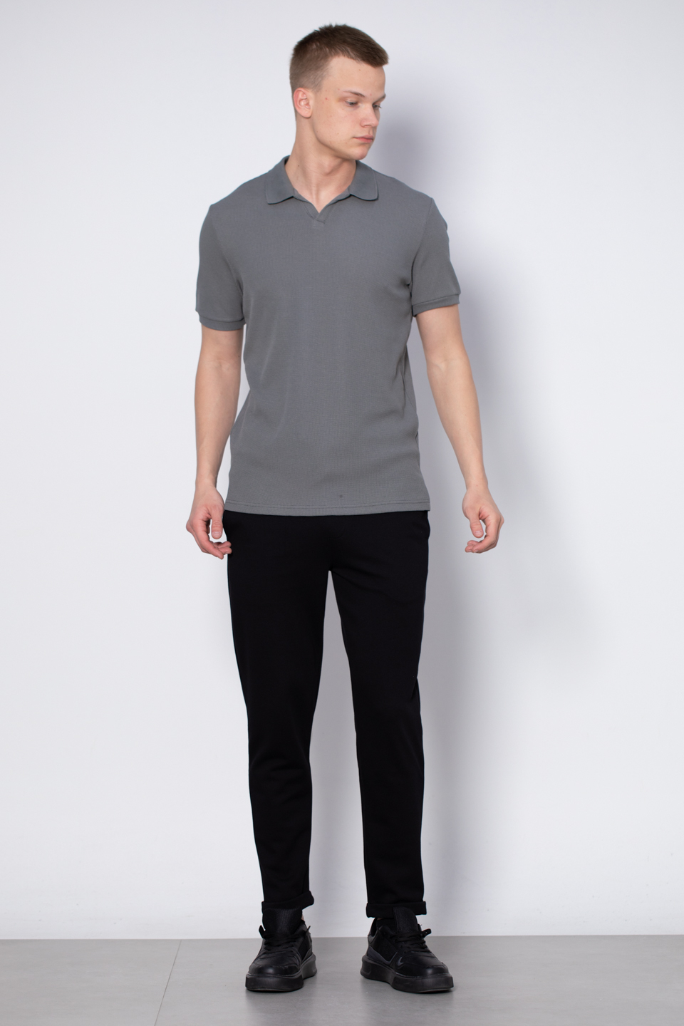 Waffle yakalı t-shirt-2645 A.Haki
