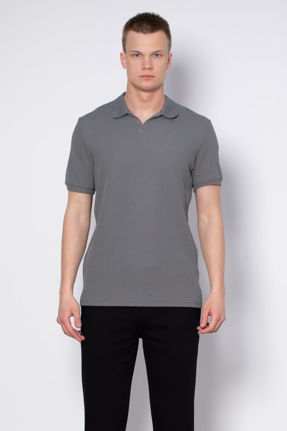Waffle yakalı t-shirt-2645 A.Haki
