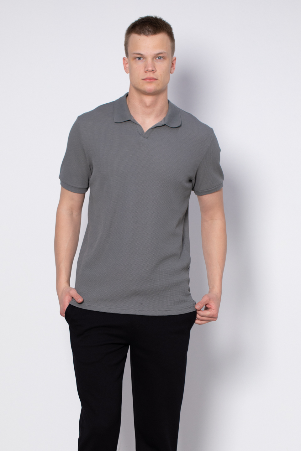 Waffle yakalı t-shirt-2645 A.Haki