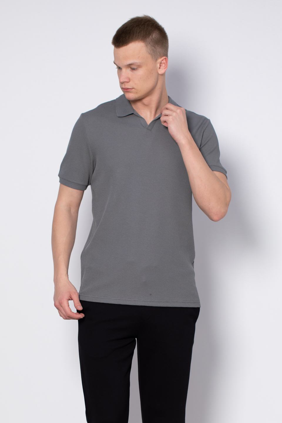 Waffle yakalı t-shirt-2645 A.Haki