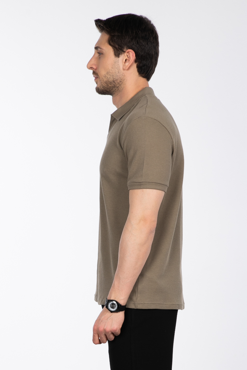 Waffle yakalı t-shirt-2645 V.Yeşil