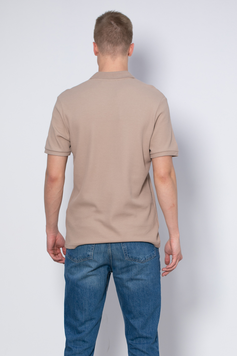 Waffle yakalı t-shirt-2645 Vizon