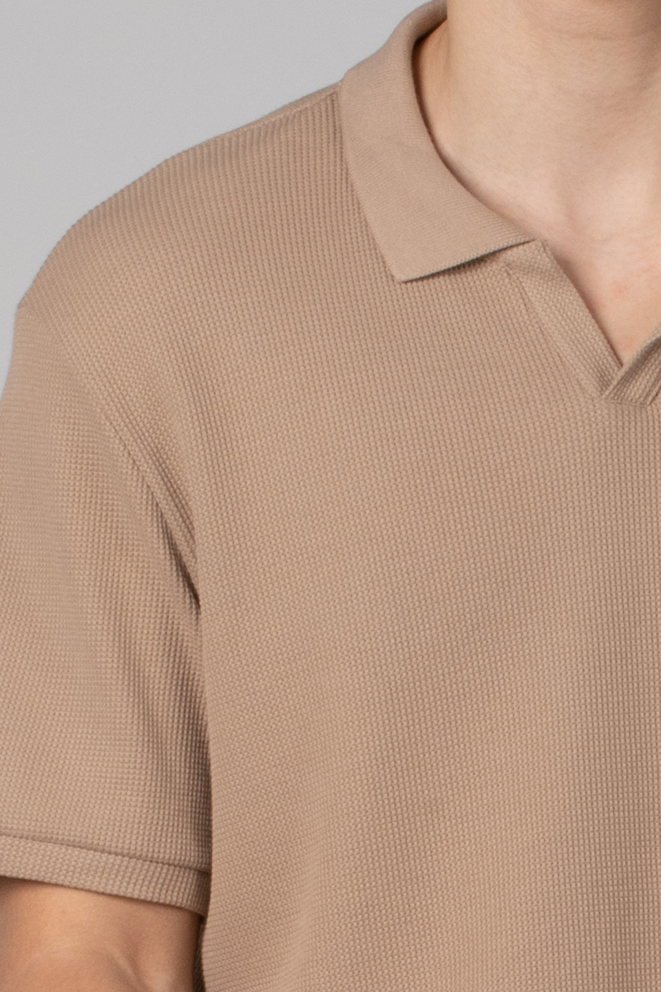 Waffle yakalı t-shırt-2645 Vizon
