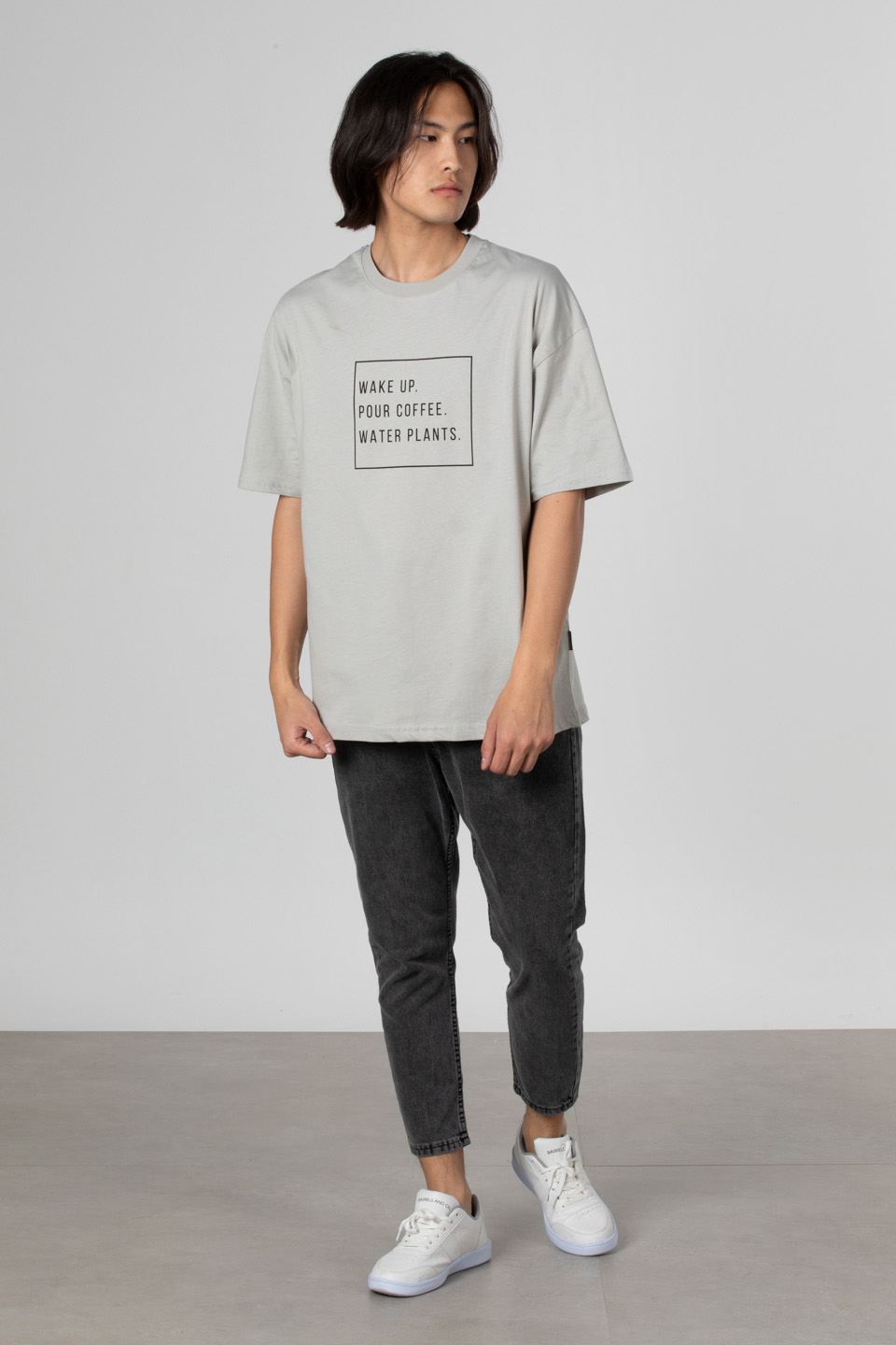 Wake up yazılı t-shirt-5029 Boyalı Gri