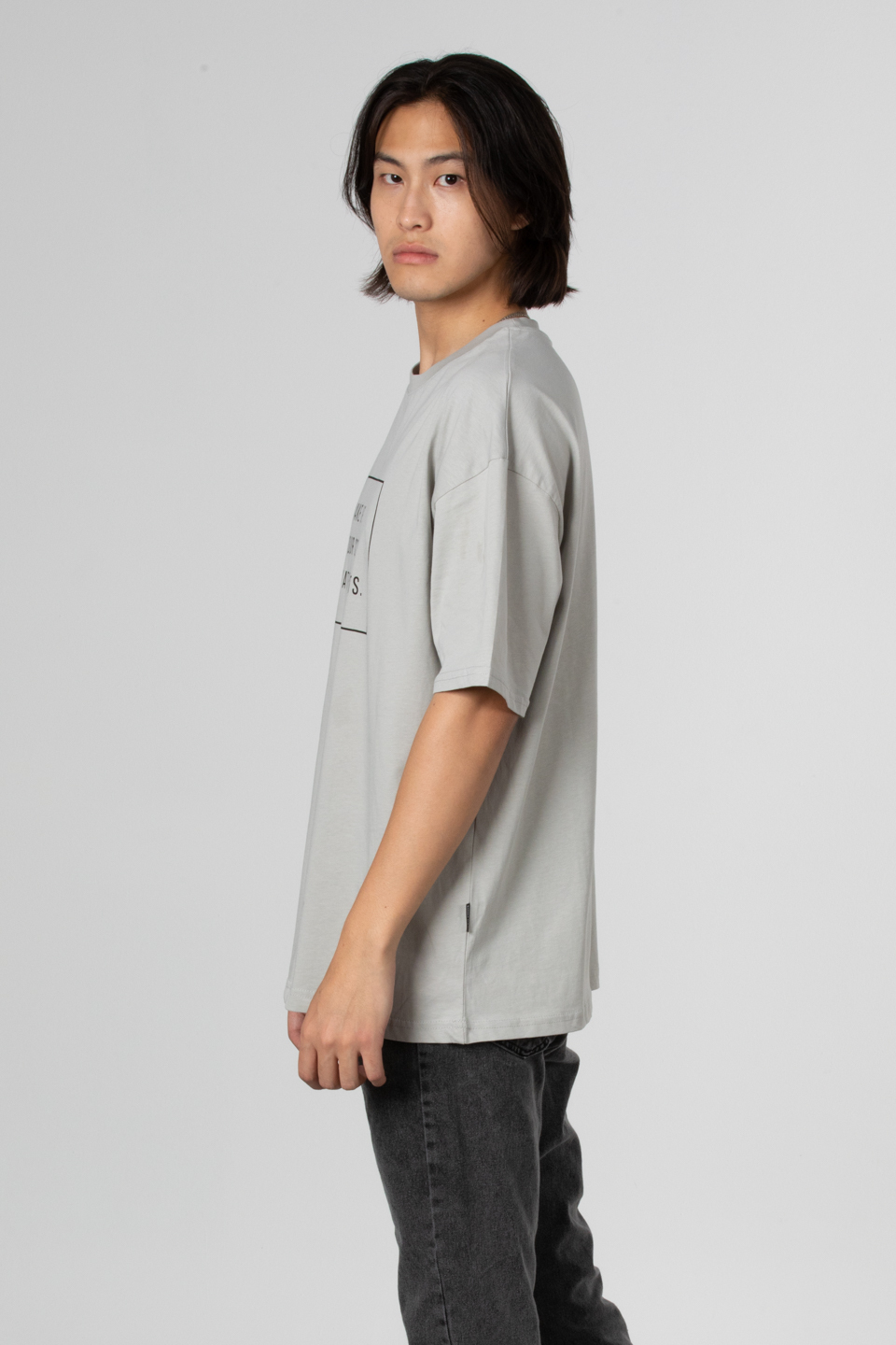 Wake up yazılı t-shirt-5029 Boyalı Gri