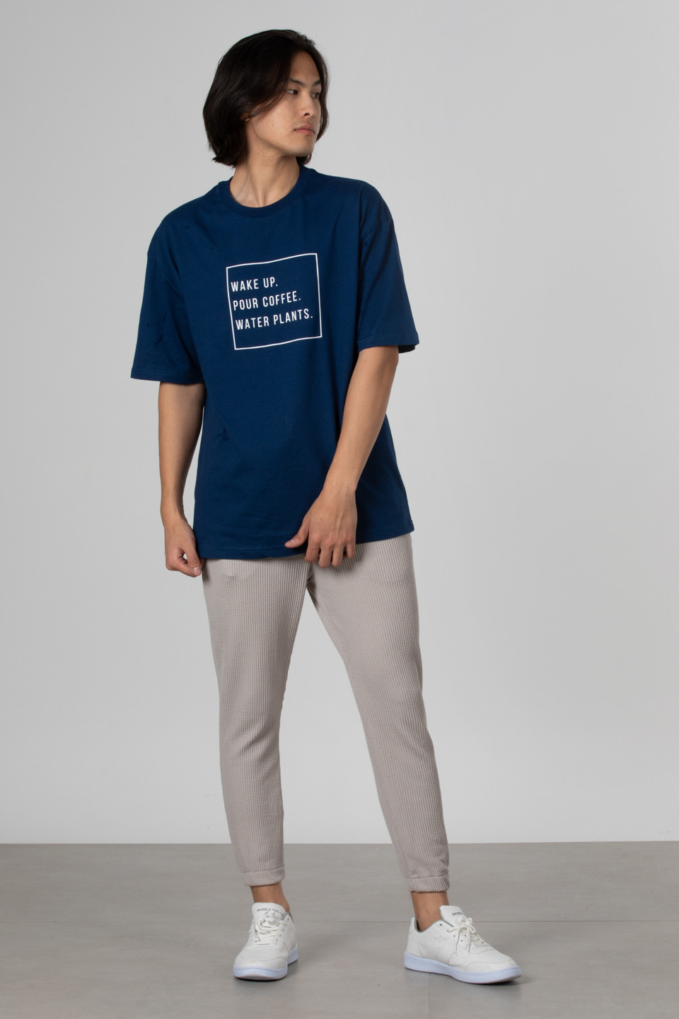 Wake up yazılı t-shirt-5029 İndigo