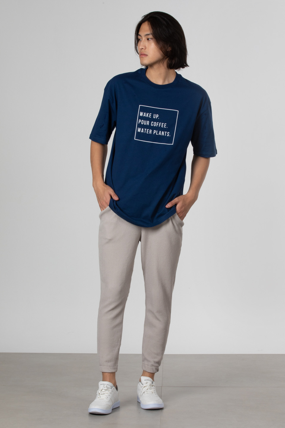 Wake up yazılı t-shirt-5029 İndigo