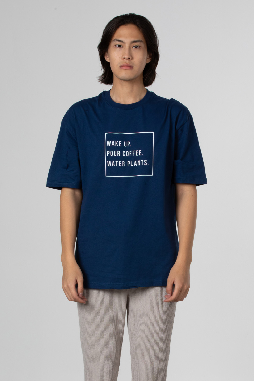Wake up yazılı t-shirt-5029 İndigo