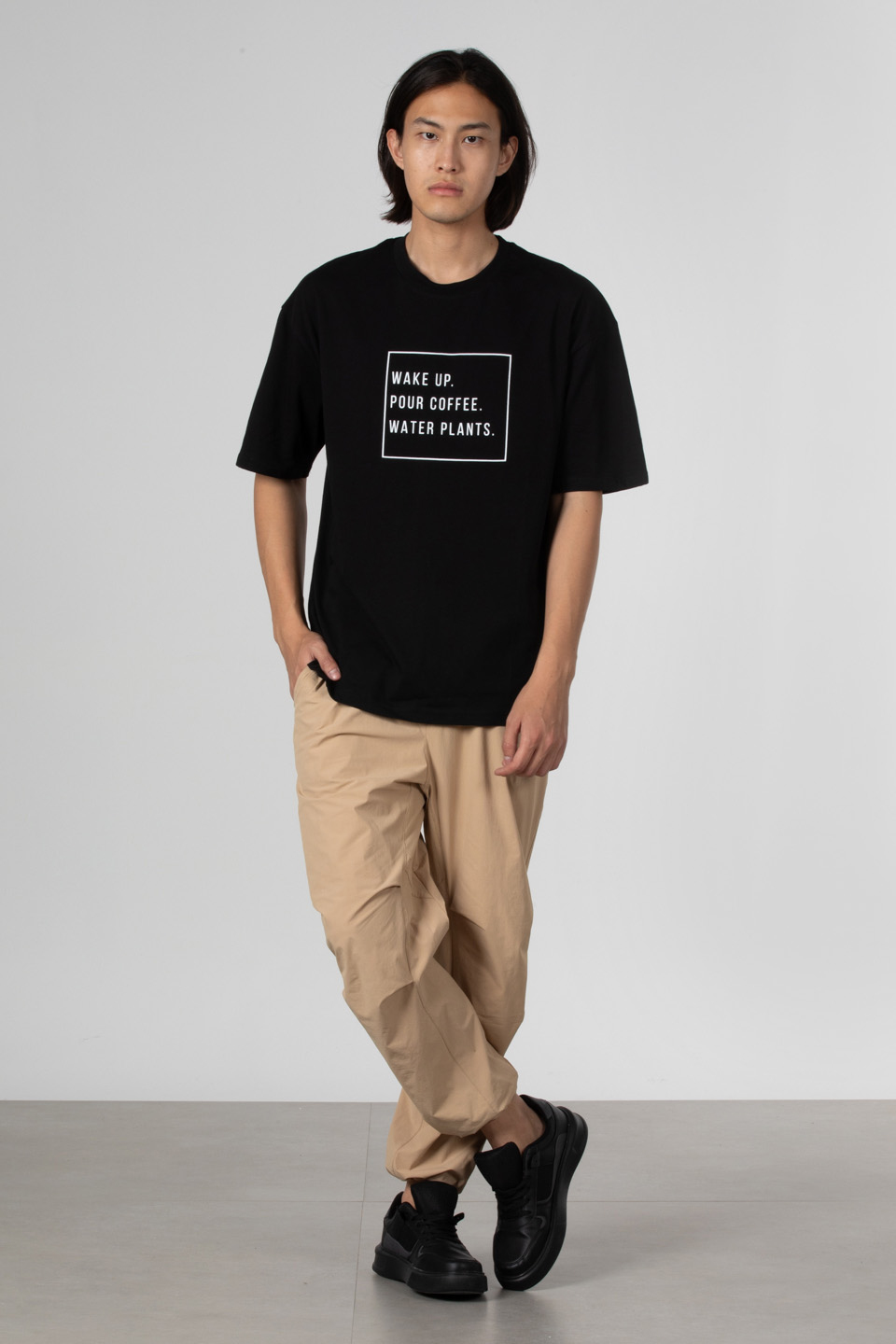 Wake up yazılı t-shirt-5029 Siyah