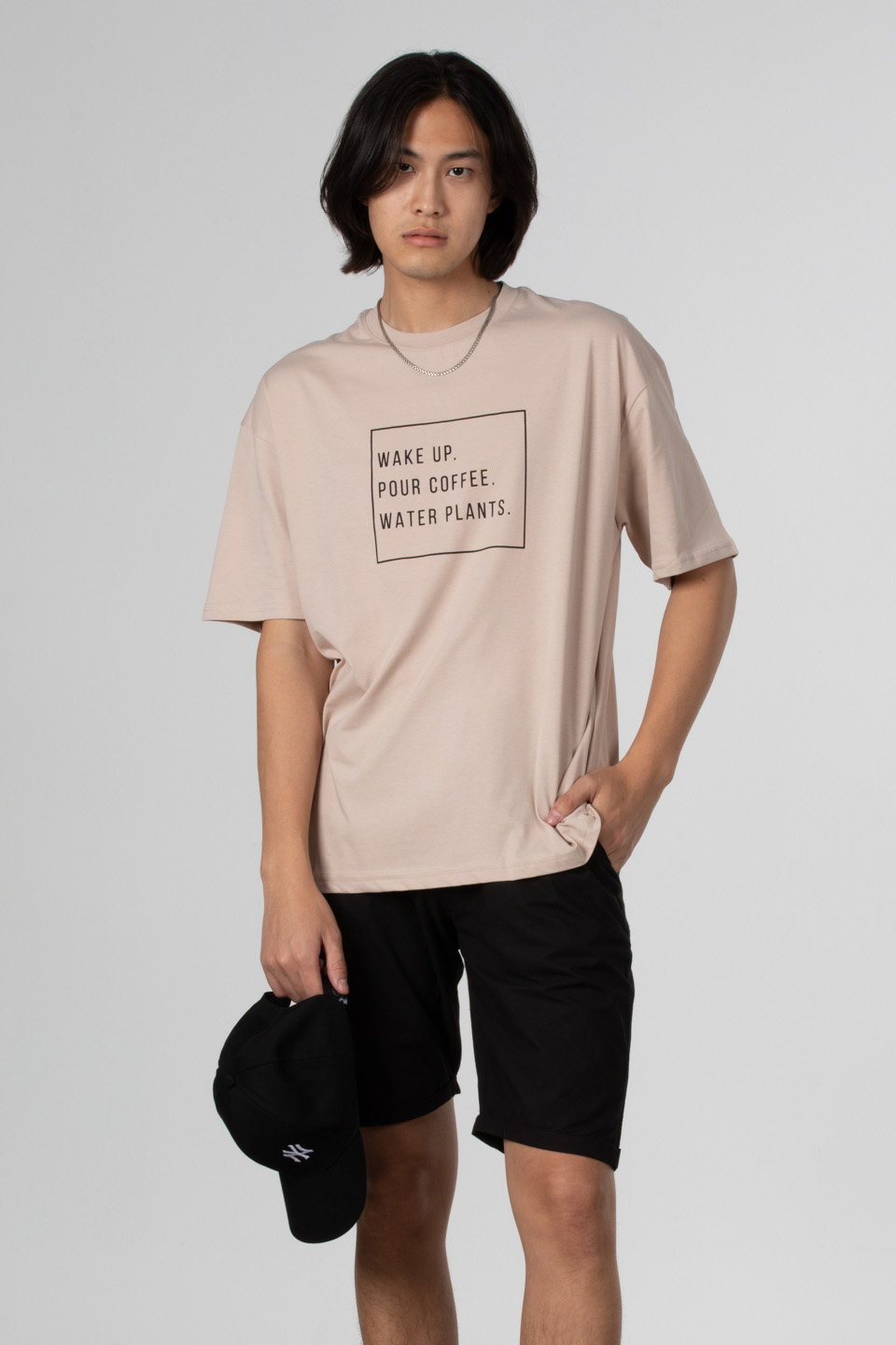 Wake up yazılı t-shirt-5029 Taş