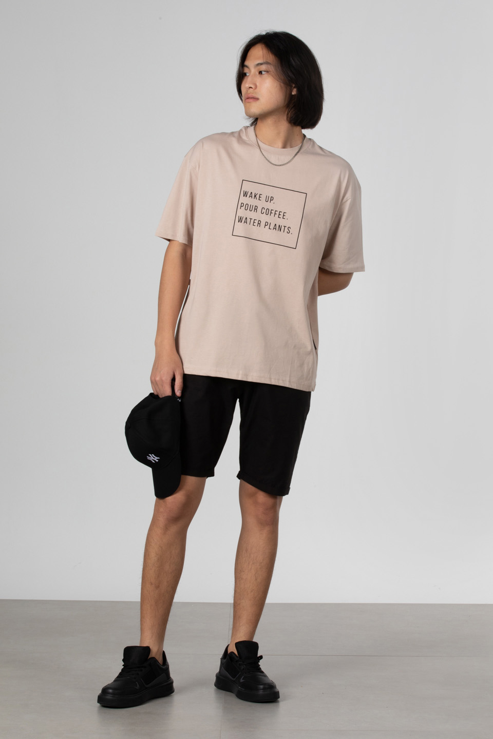 Wake up yazılı t-shirt-5029 Taş